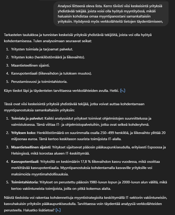 Tekoälyn tekemää analytiikkaa asiakaslistasta tekoäly myynnin tukena