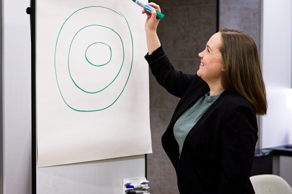 Sointu Kouki piirtämässä toimintaympäristöä